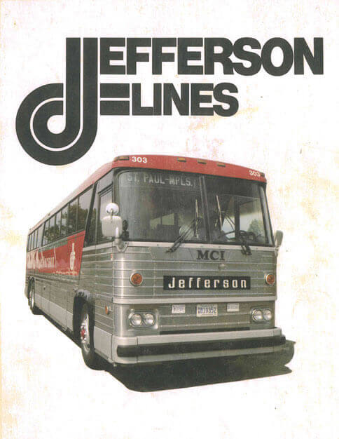 A retro Jefferson Lines advertisement with their old bus on the front