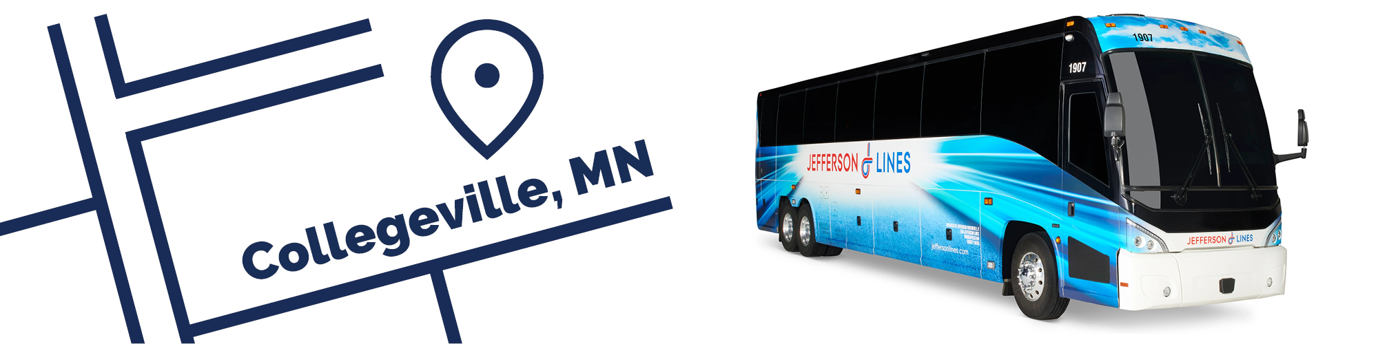 College connection banner for Jefferson Lines buses to College of St. Benedict and St. John's University in Collegeville, Minnesota