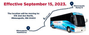 Graphic showing Minneapolis Depot Move from Hawthorne to Ramp B in Minneapolis