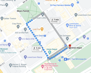 Map that displays distance from bus stop location.