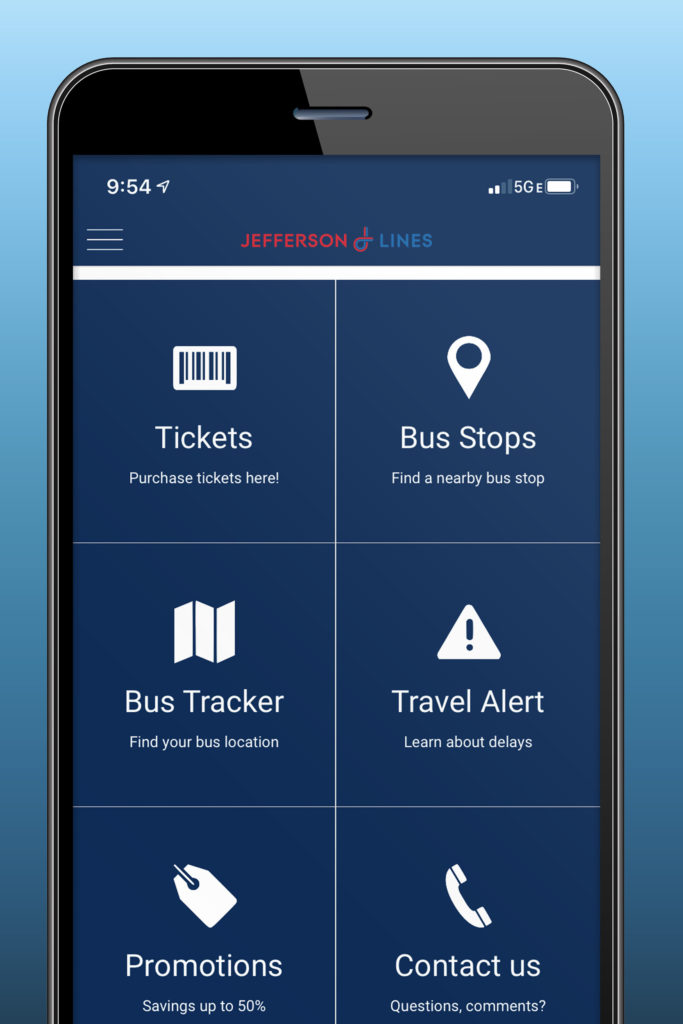 Jefferson Lines Mobile App Home
