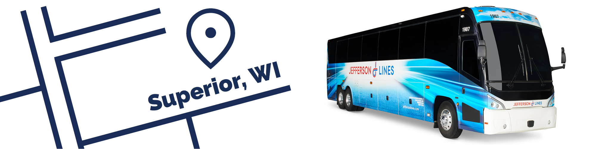 college connection banner for Jefferson Lines buses going to University of Wisconsin - Superior in Superior, Wisconsin